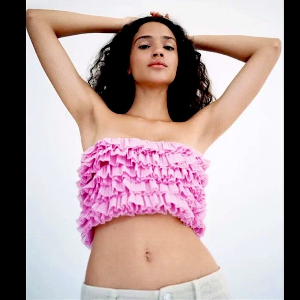 Zara Pink Ruffled Crop Top - Picture 12 of 13